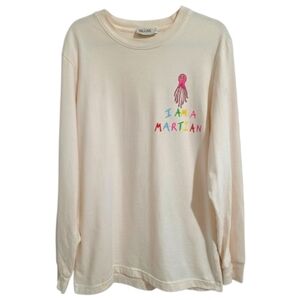 Valas LA Unisex I Am A Martian 100% Cotton Cream Long Sleeve T Shirt Size MEDIUM